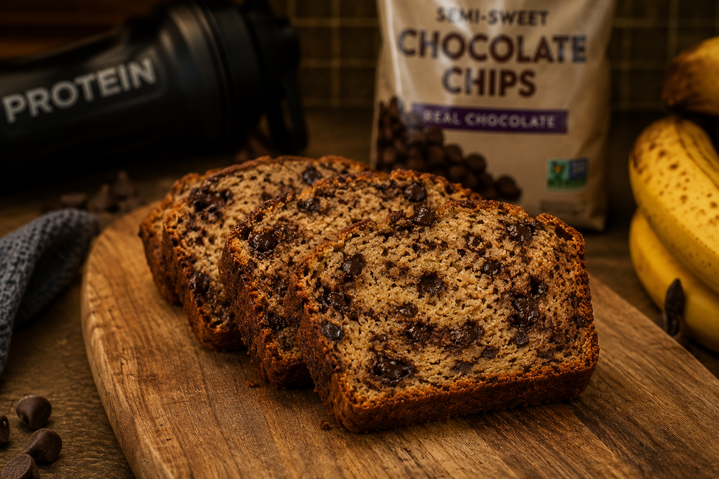 Chocolate Chip Protein Banana Bread Slice