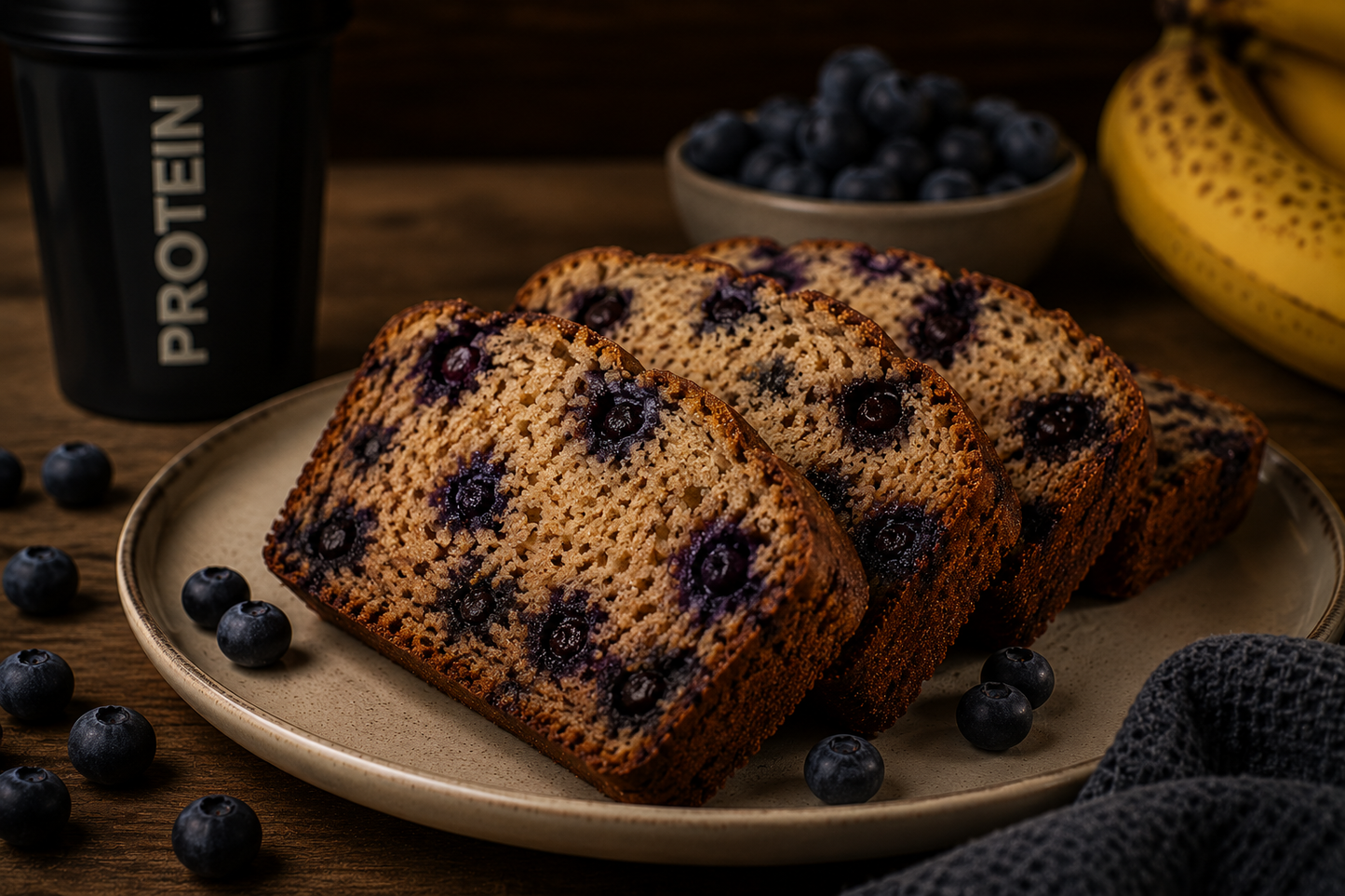 Blueberry Protein Banana Bread Slice