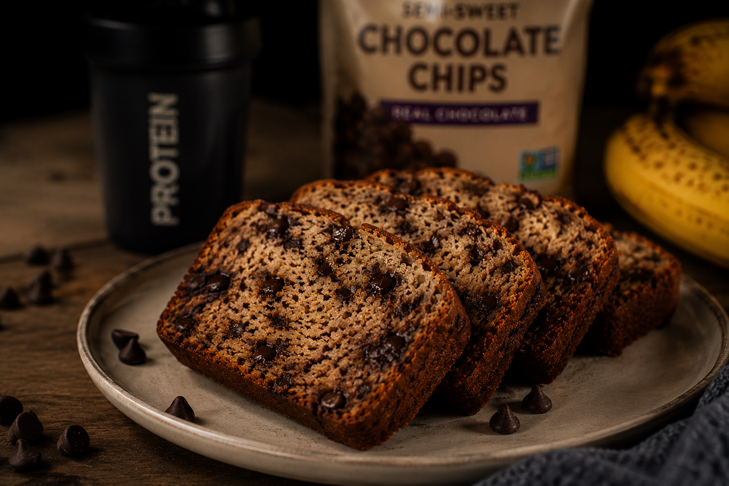 Chocolate Chip Protein Banana Bread Slice
